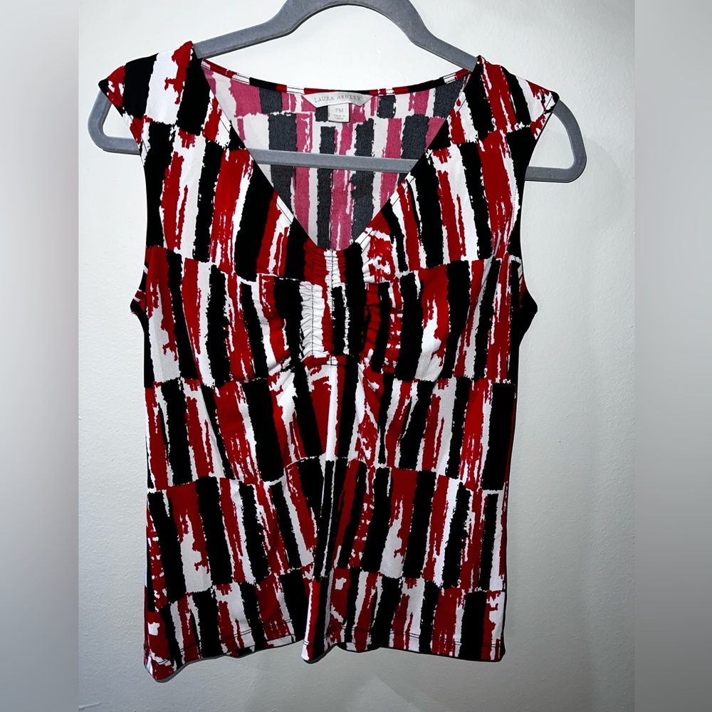 Laura Ashley Red and Black Geometric Blouse